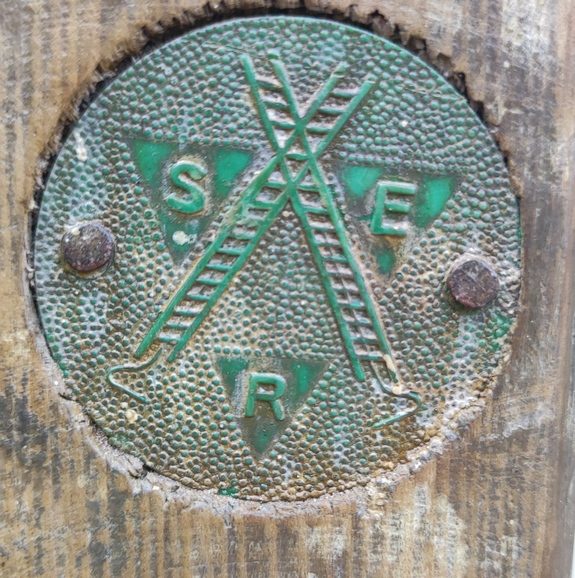 Old wooden stepladder stamped