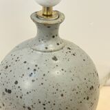 XXL Vintage Lamp Base in Beige Grey Stoneware with Raffia Lampshade 1970