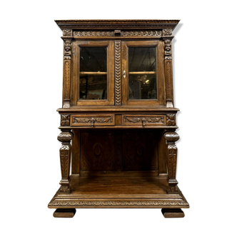 Renaissance style display cabinet on console in solid oak circa 1850