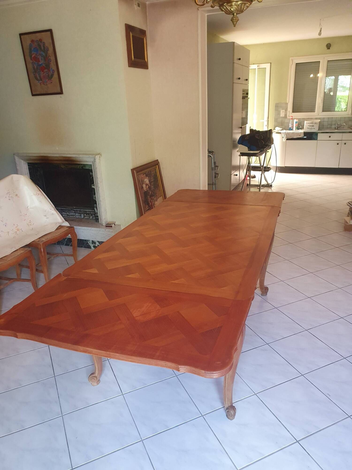 Table in solid cherry wood in Louis XV style.