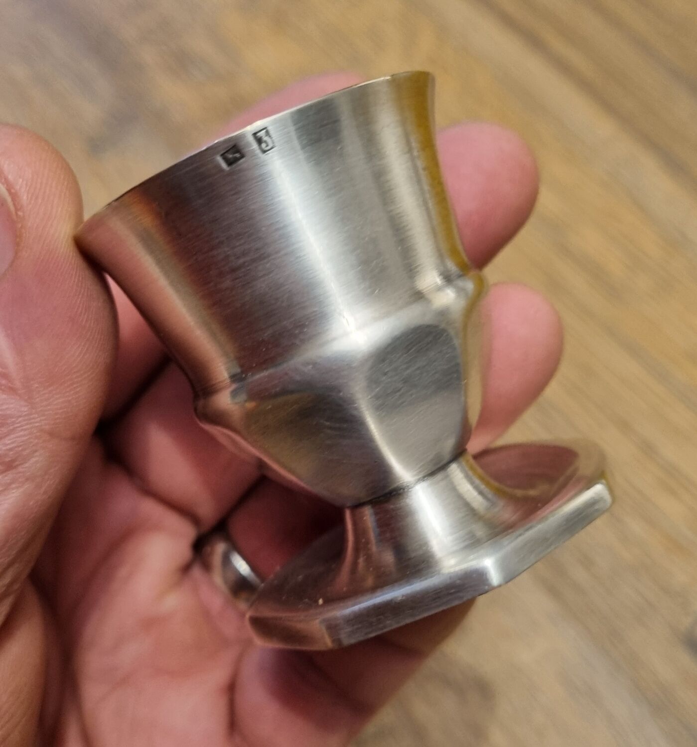 Solid silver egg cup with Lion hallmark.