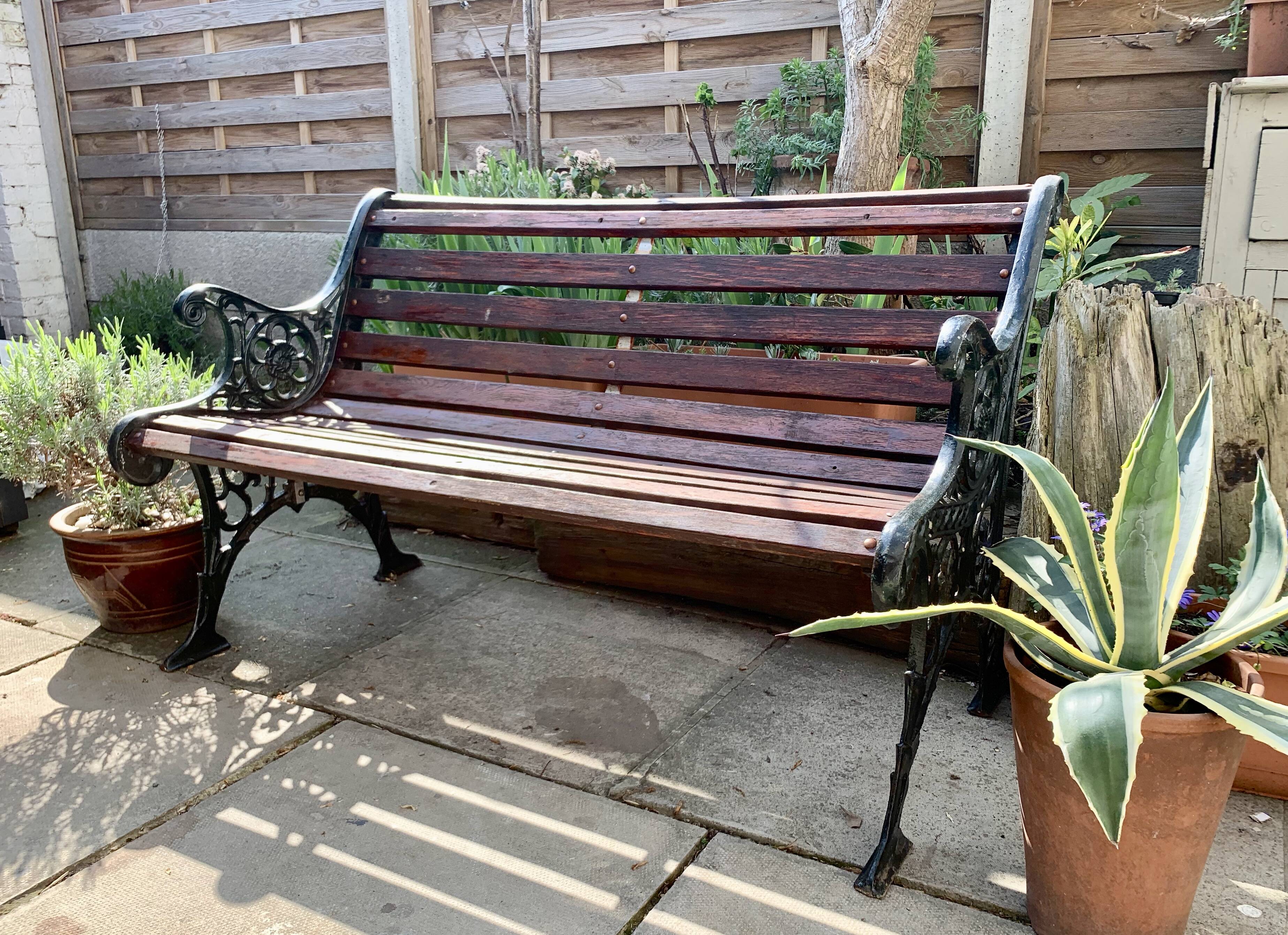 Vintage Victorian Garden Bench Cast Iron Wood #D43