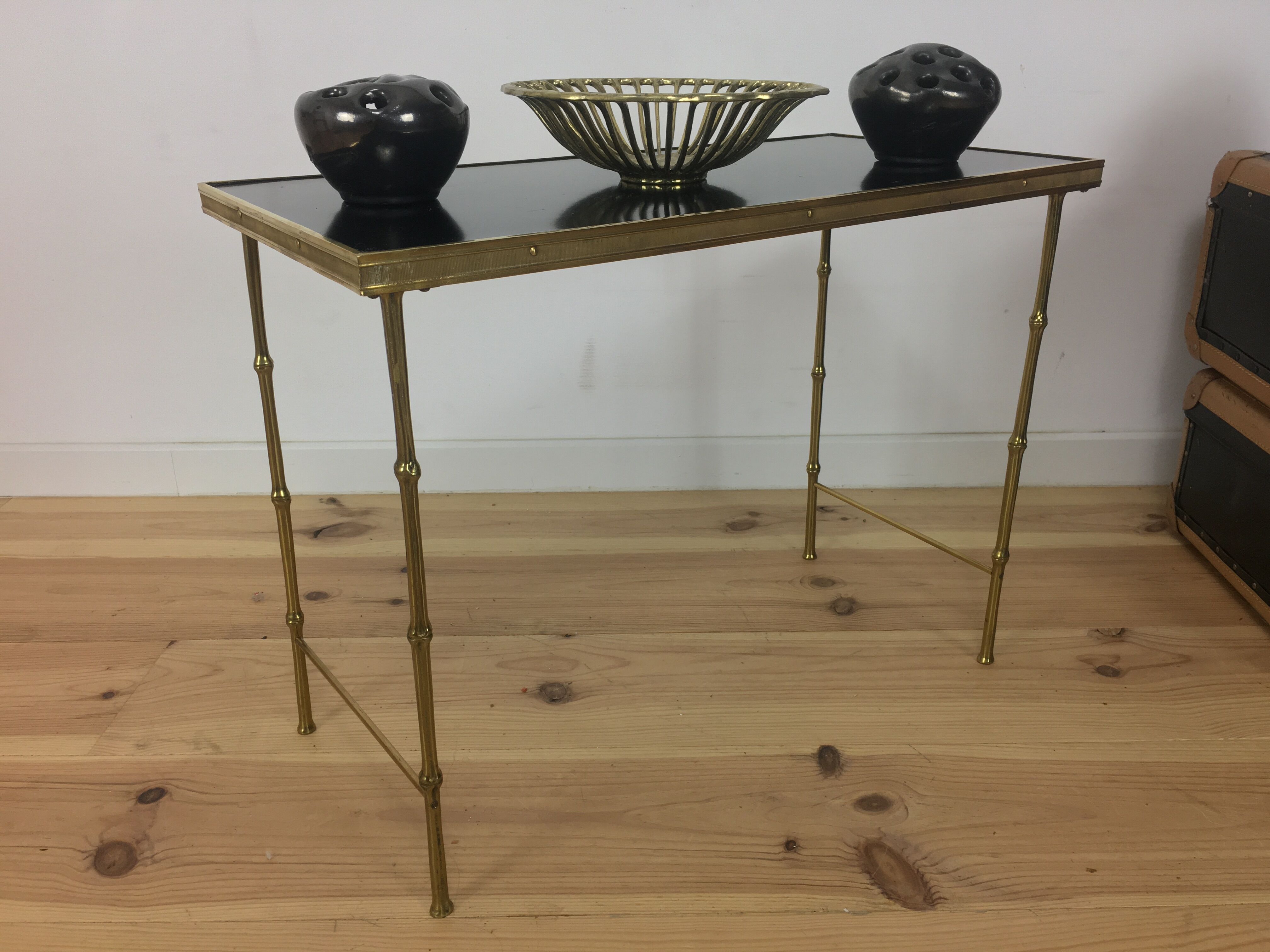 Brass side table, golden bamboo, 1950s