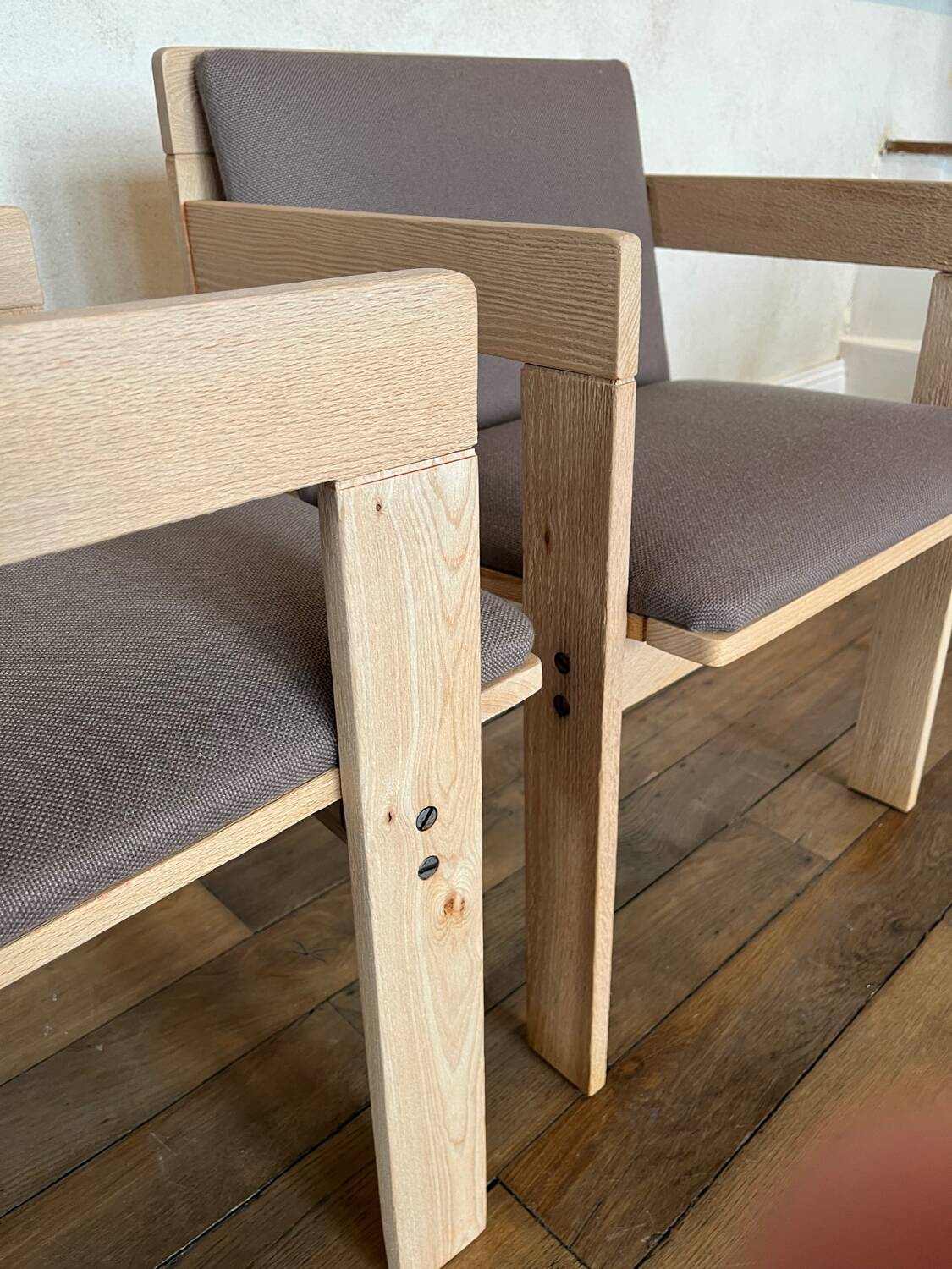 Set of 6 Fratelli Reguitti natural wood armchairs