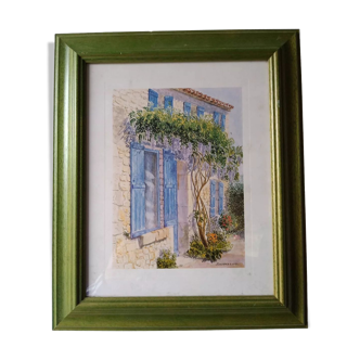 Reproduction of watercolor beautiful entrance of a Provencal house