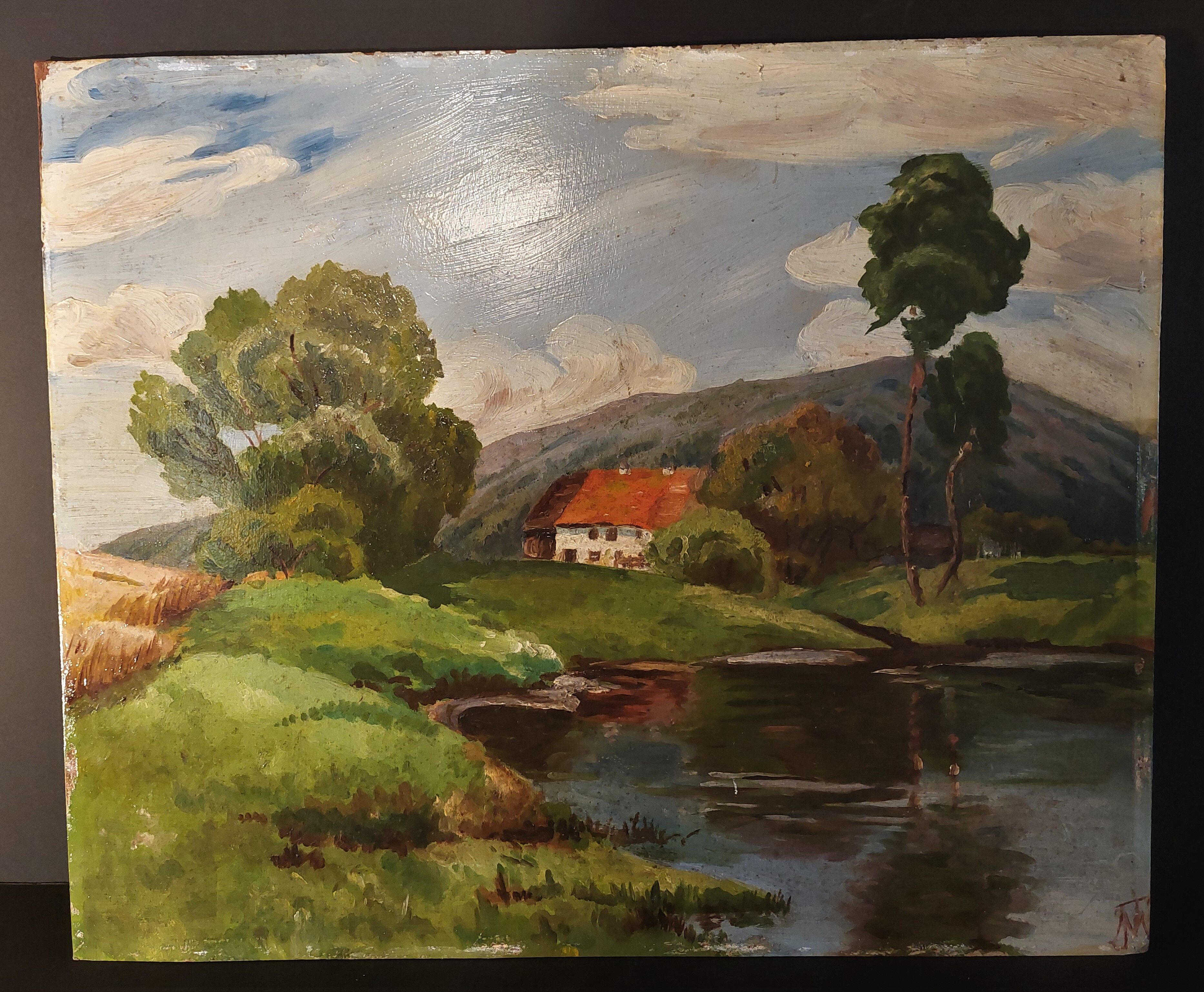 Painting oil on panel landscape Basque country