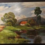 Painting oil on panel landscape Basque country