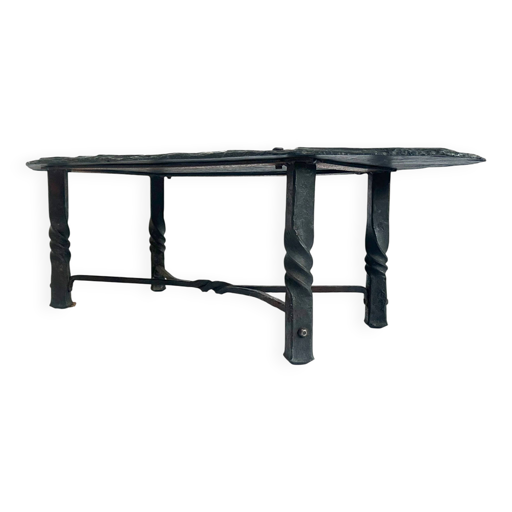 French wrought iron and slate coffee table