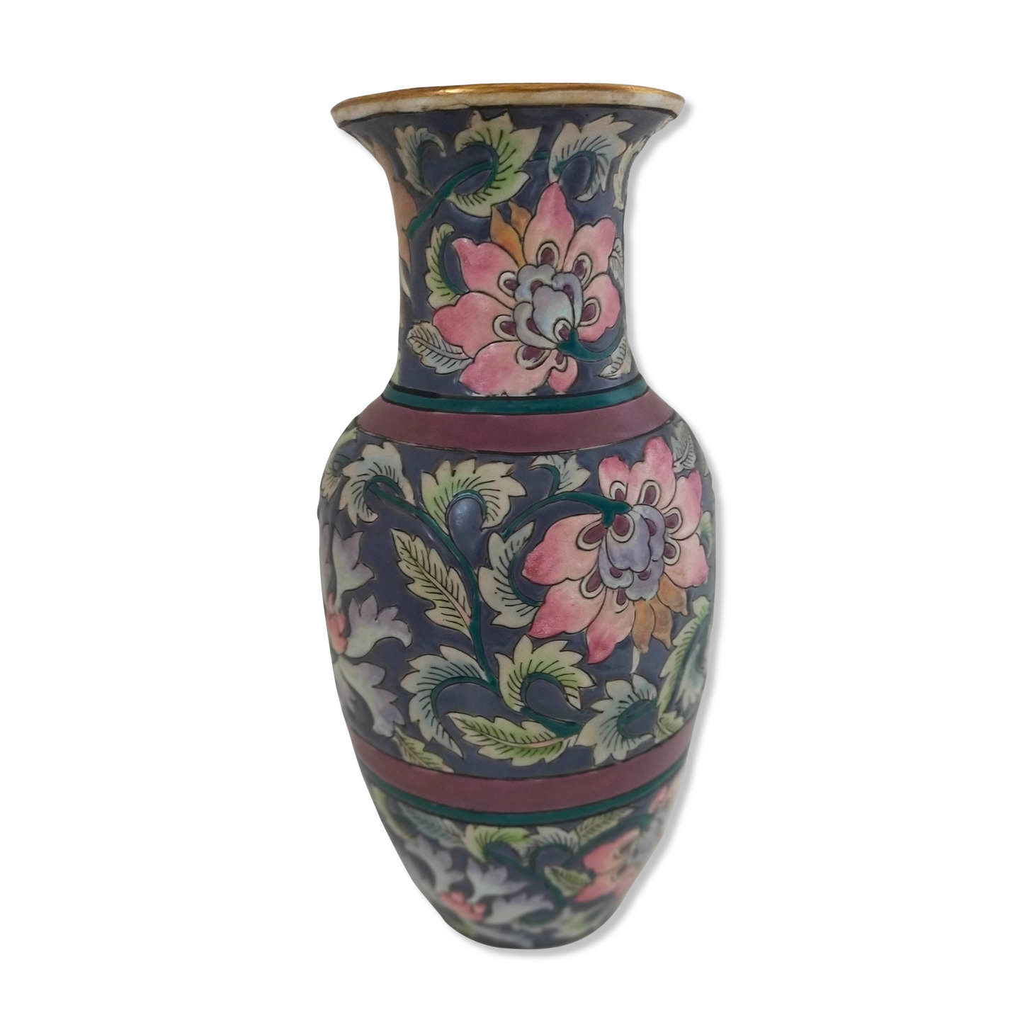 Asian vase with flowers signed and numbered