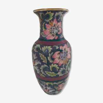 Asian vase with flowers signed and numbered