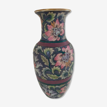 Vase asiatique à fleurs signé et numéroté