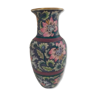 Asian vase with flowers signed and numbered