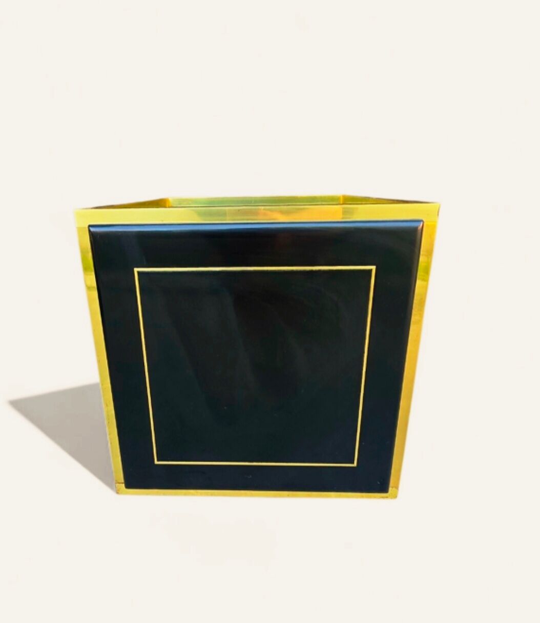 Brass cache-pot & black lacquer – attributed to Claude Mahey – circa 1970