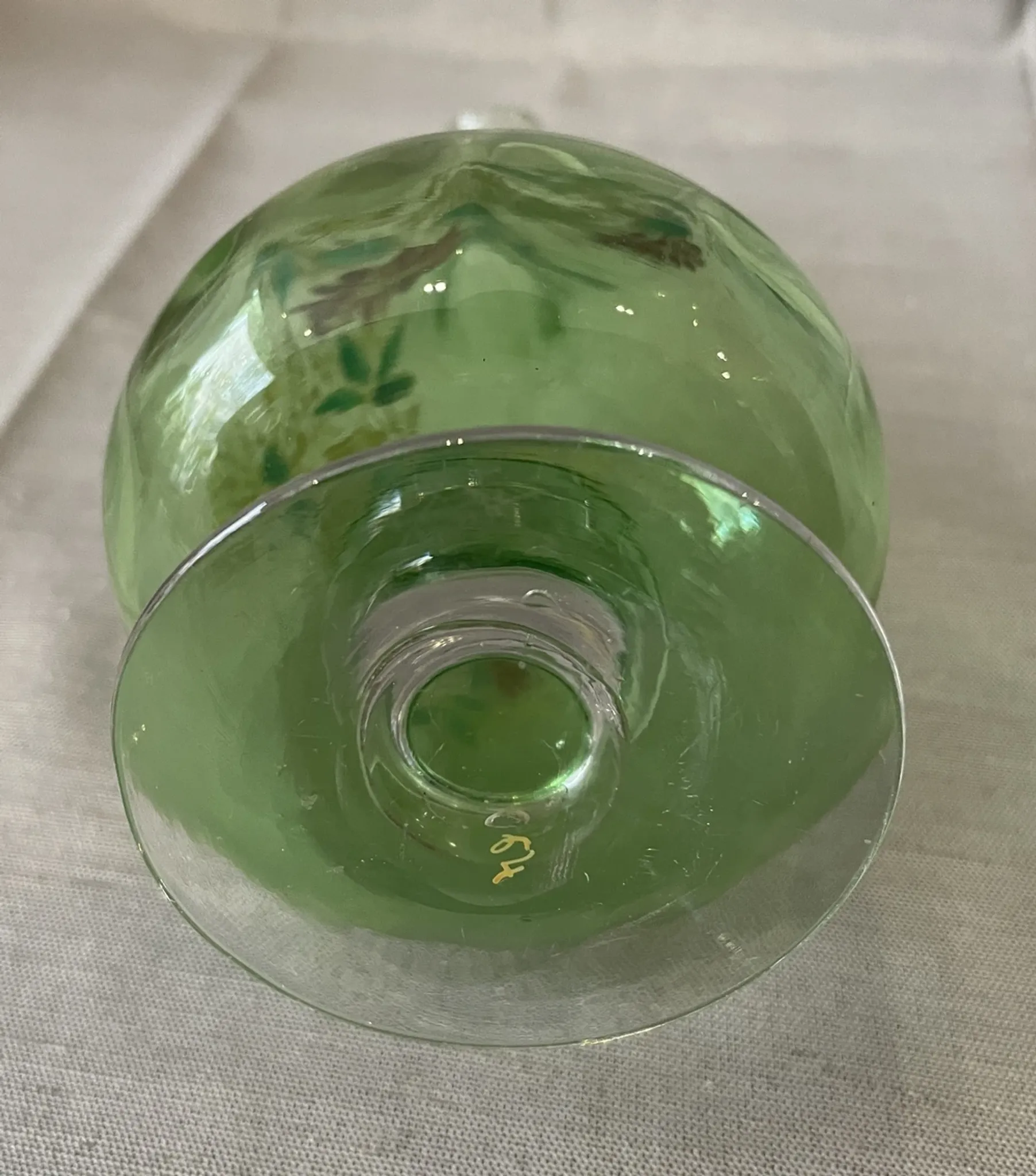 Liqueur carafe in ouraline with floral enamel decoration.
