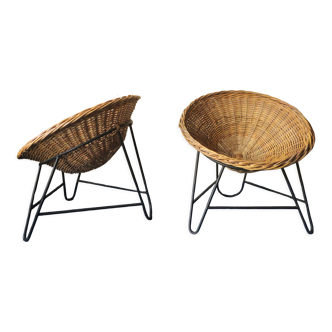 Paire de fauteuils en bambou et gousse de fer du milieu du siècle années 1960