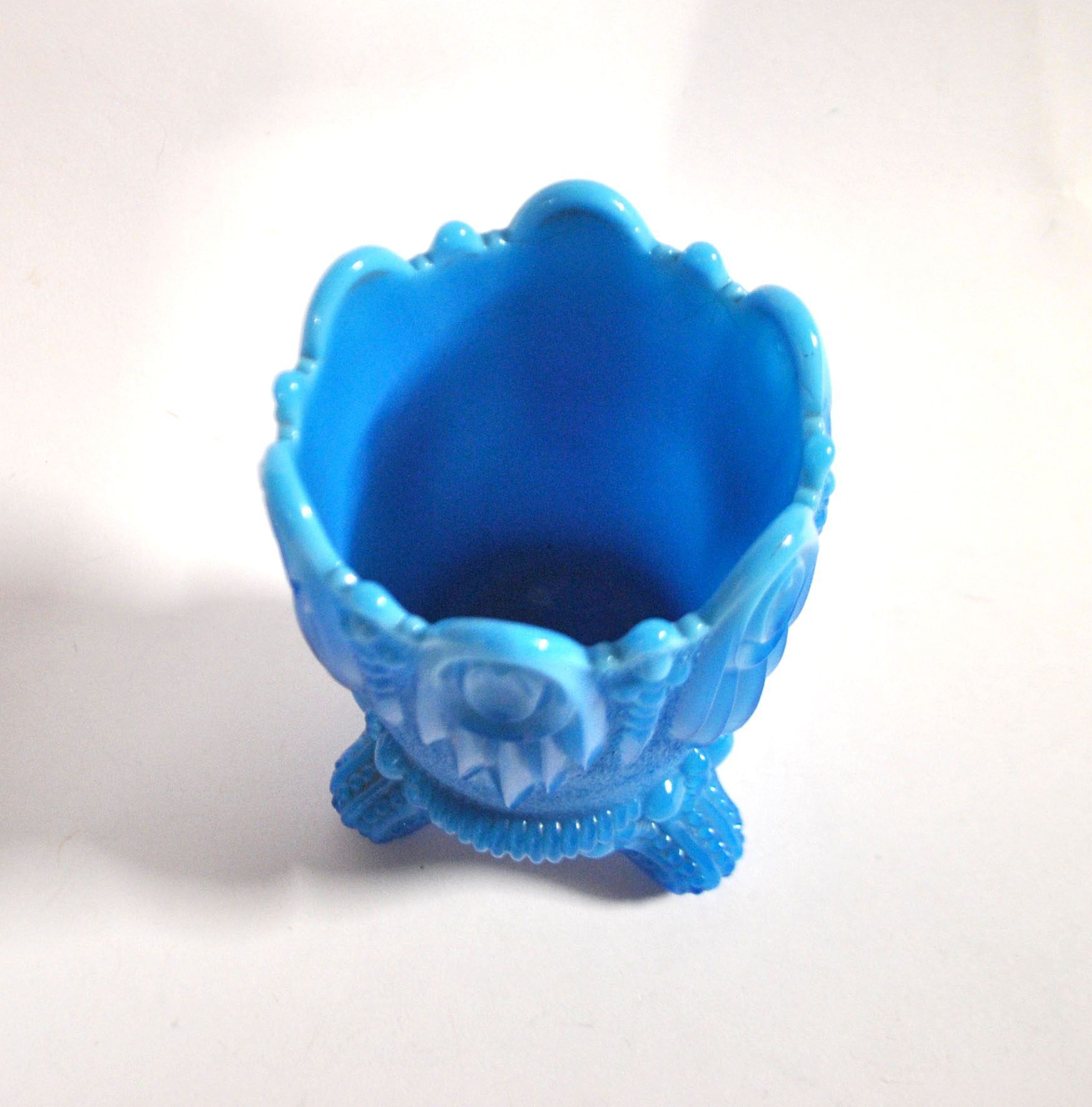 Portieux Gothic opaline goblet candle holder in blue opaline signed - 1910