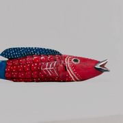 Poisson Bozo rouge et bleu en bois  (Mali)