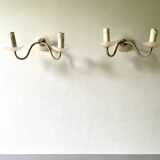 Pair of double pink glass wall lights