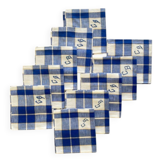 10 serviettes de table anciennes monogrammées CD - 50x52 cm - Métis