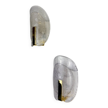 Pair of Carl Fagerlund wall lights for Orrefors – Murano frosted glass, Sweden 1970s