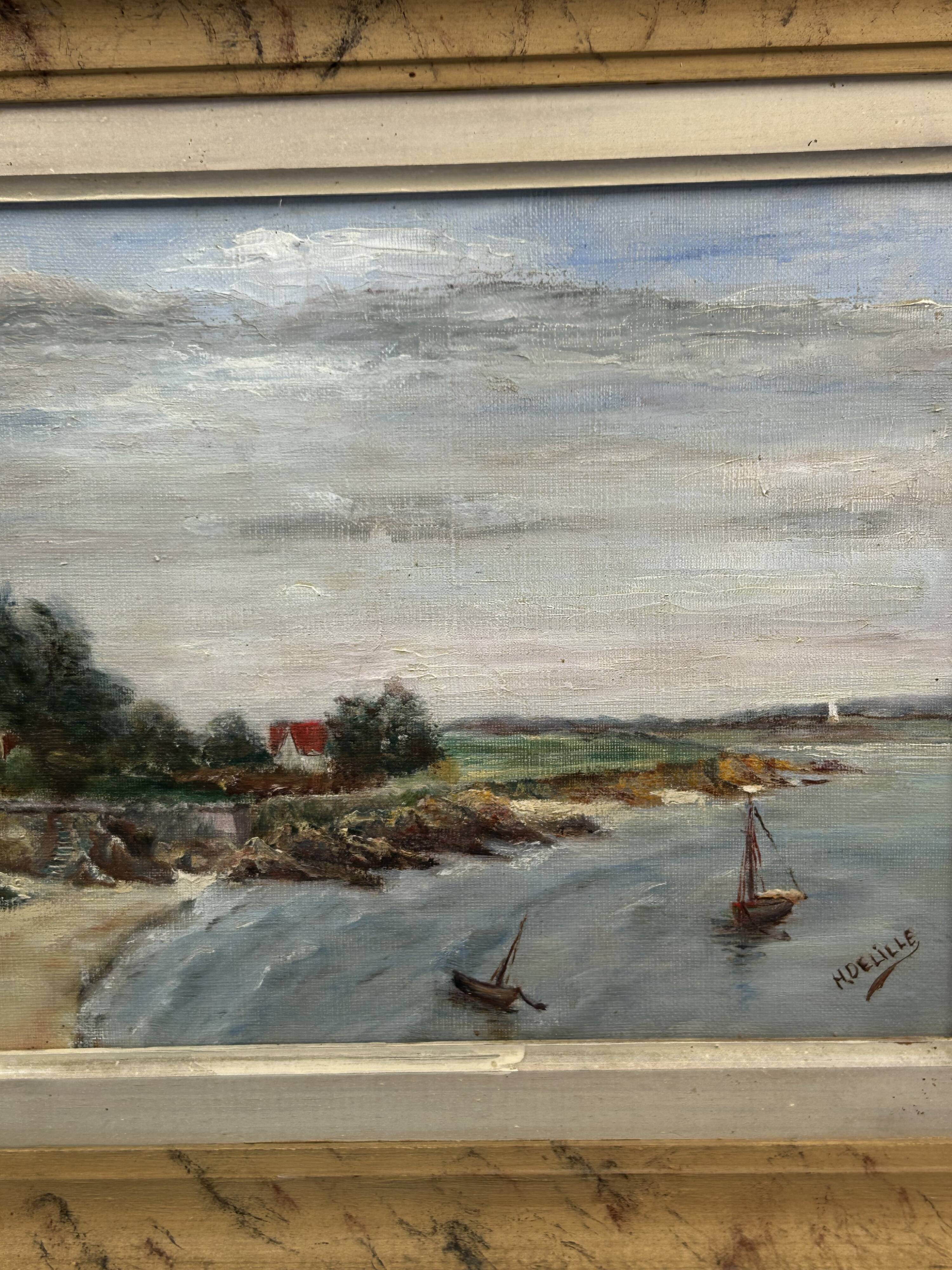 Oil on canvas Kervoyal beach Damgan, Morbihan - H. Delille