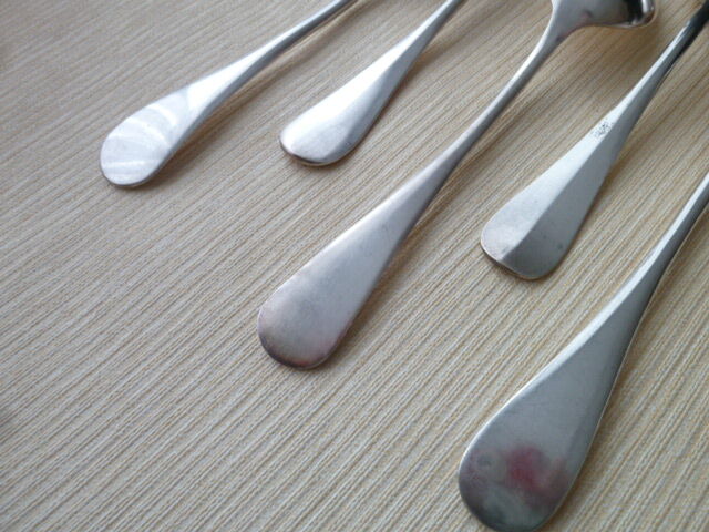 Set of 6 spoons with single flat silver metal soup different goldsmiths