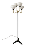 Modernist floor lamp with 4 lights in brass and opaline, Stilnovo style – Year