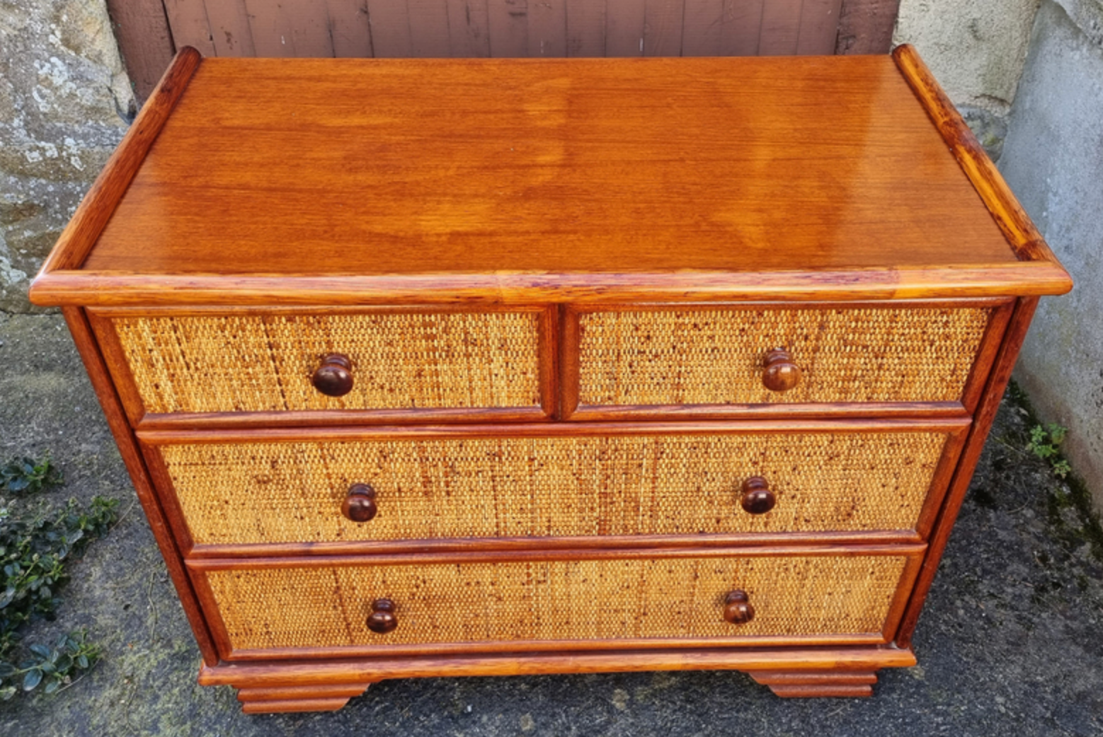 Commode Maugrion for Roche Bobois, wood and rattan, 80s