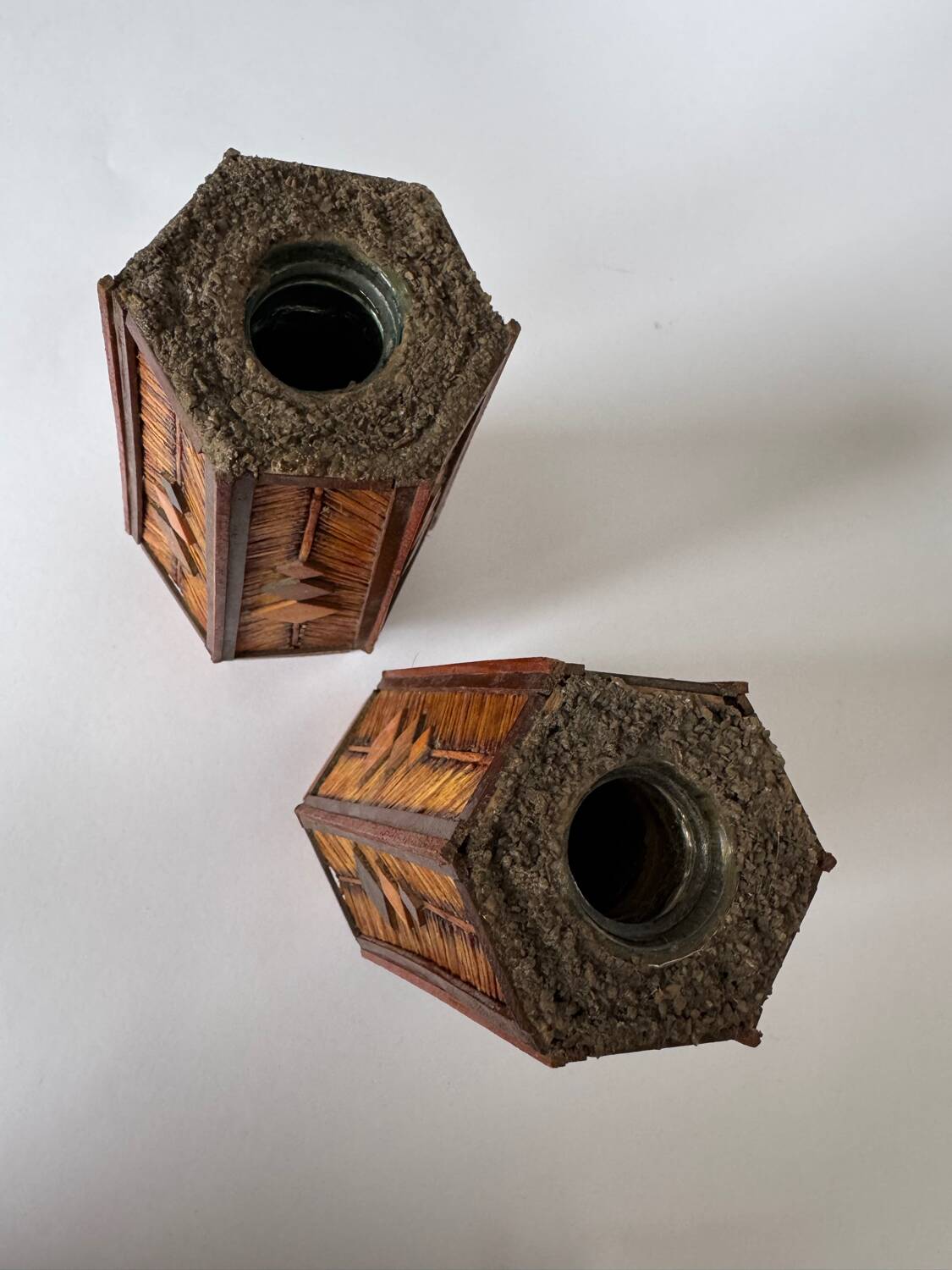 Vintage Mid Century Modern Handmade Tramp Art Matchstick & Geometric W