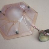 Art Deco ceiling lamp / chandelier in pink pressed molded glass in working order