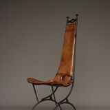 Chaise d'appoint en fer et cuir par Sido et François Thévenin, années 1980