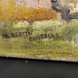 Peinture à l'huile vintage française sur toile d'une mine, signée ML Bertin Eustache