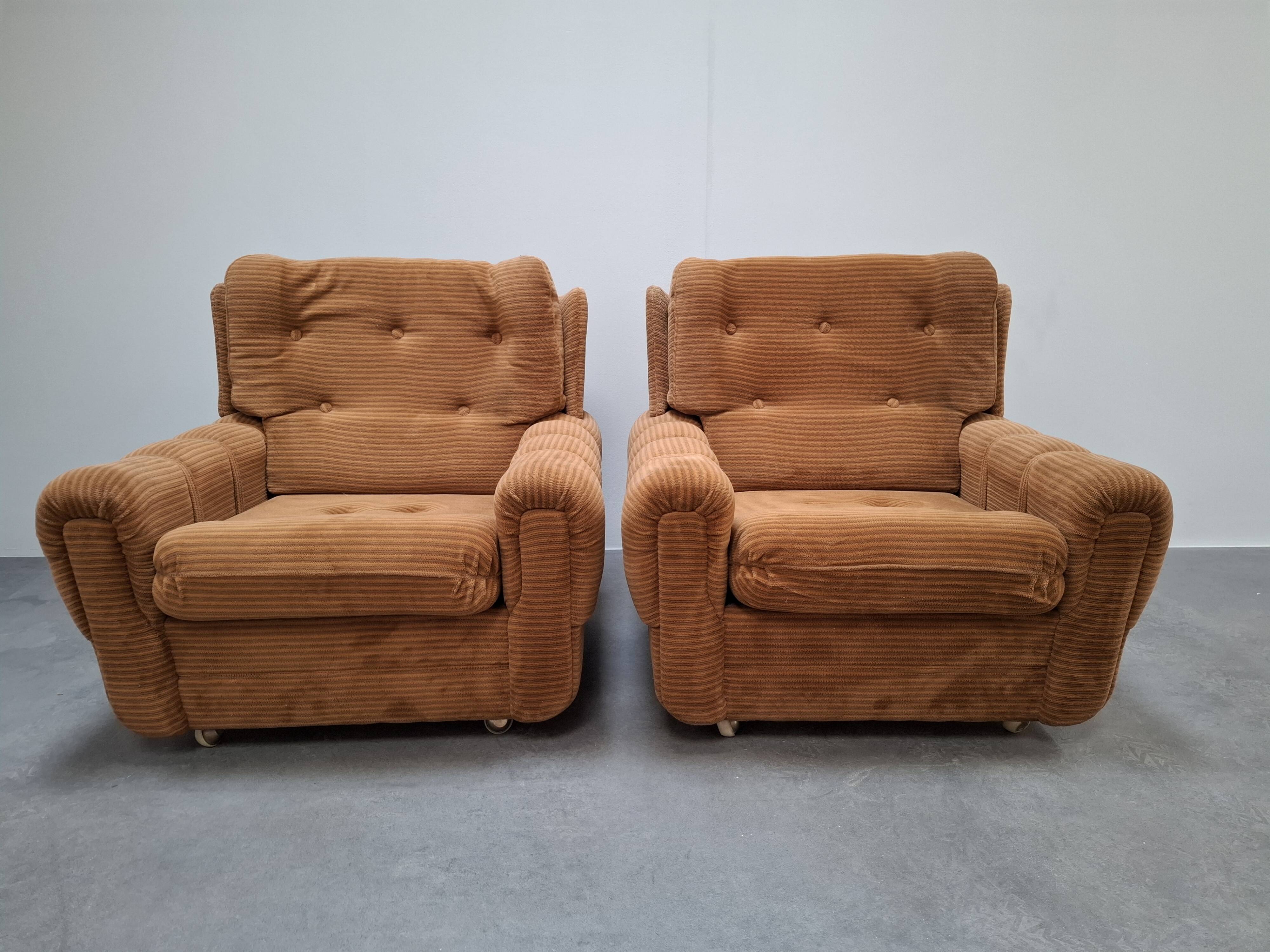 Pair of Czech TON Armchairs, 1985, Mid-Century Upholstered Lounge Chairs