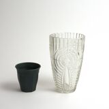 Vintage vase in carved glass with geometric motifs 70s