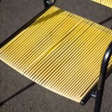 Scoubidou armchair, black metal armchair and yellow plastic wires, vintage chair