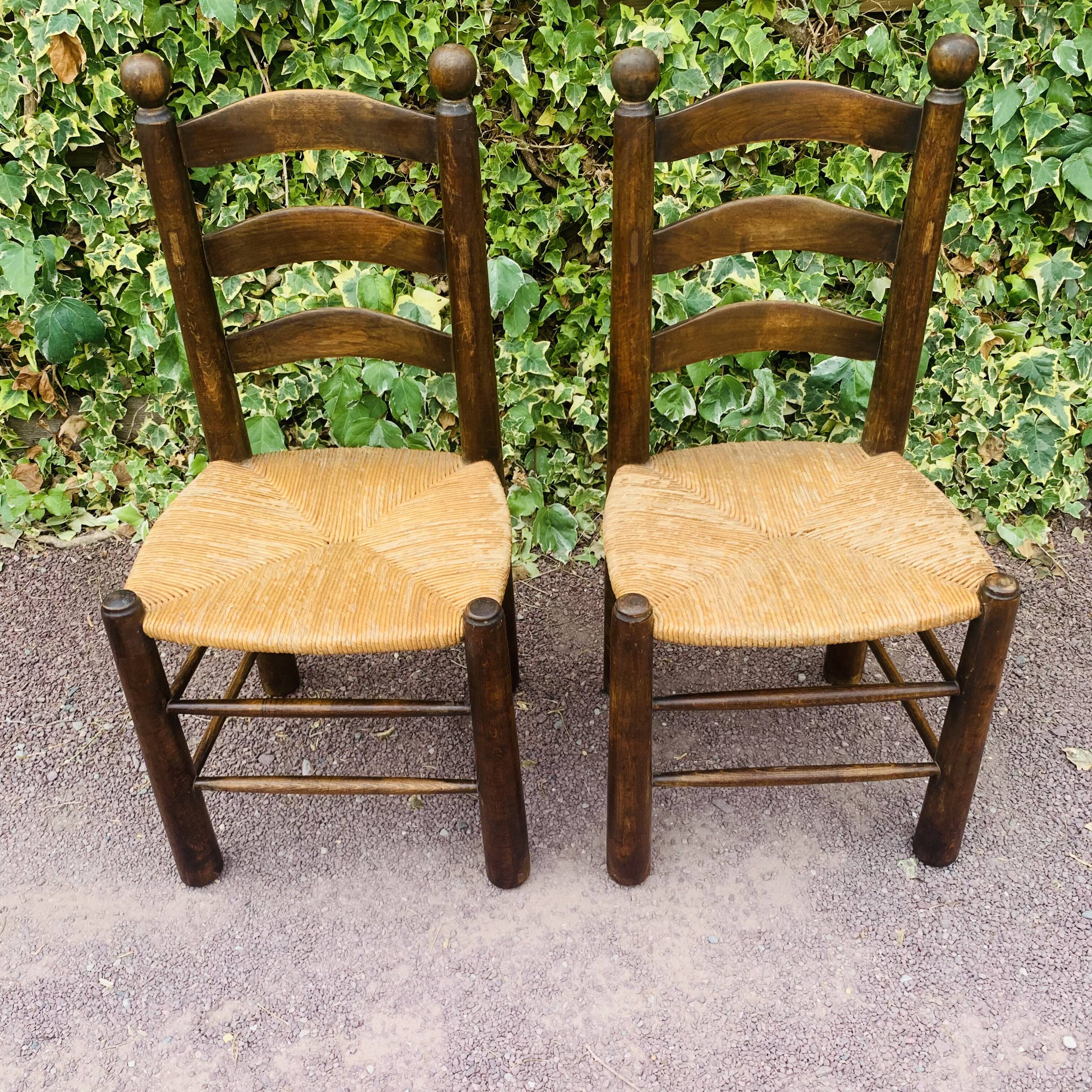 Paire de chaises bois et paillage