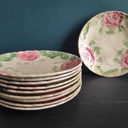French antique plate decorated with roses in barbotine