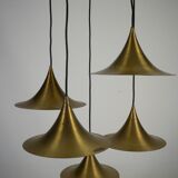 Fog & Morup, Midcentury Brass Pendant with Five Pendant Drops. Danmark 1960
