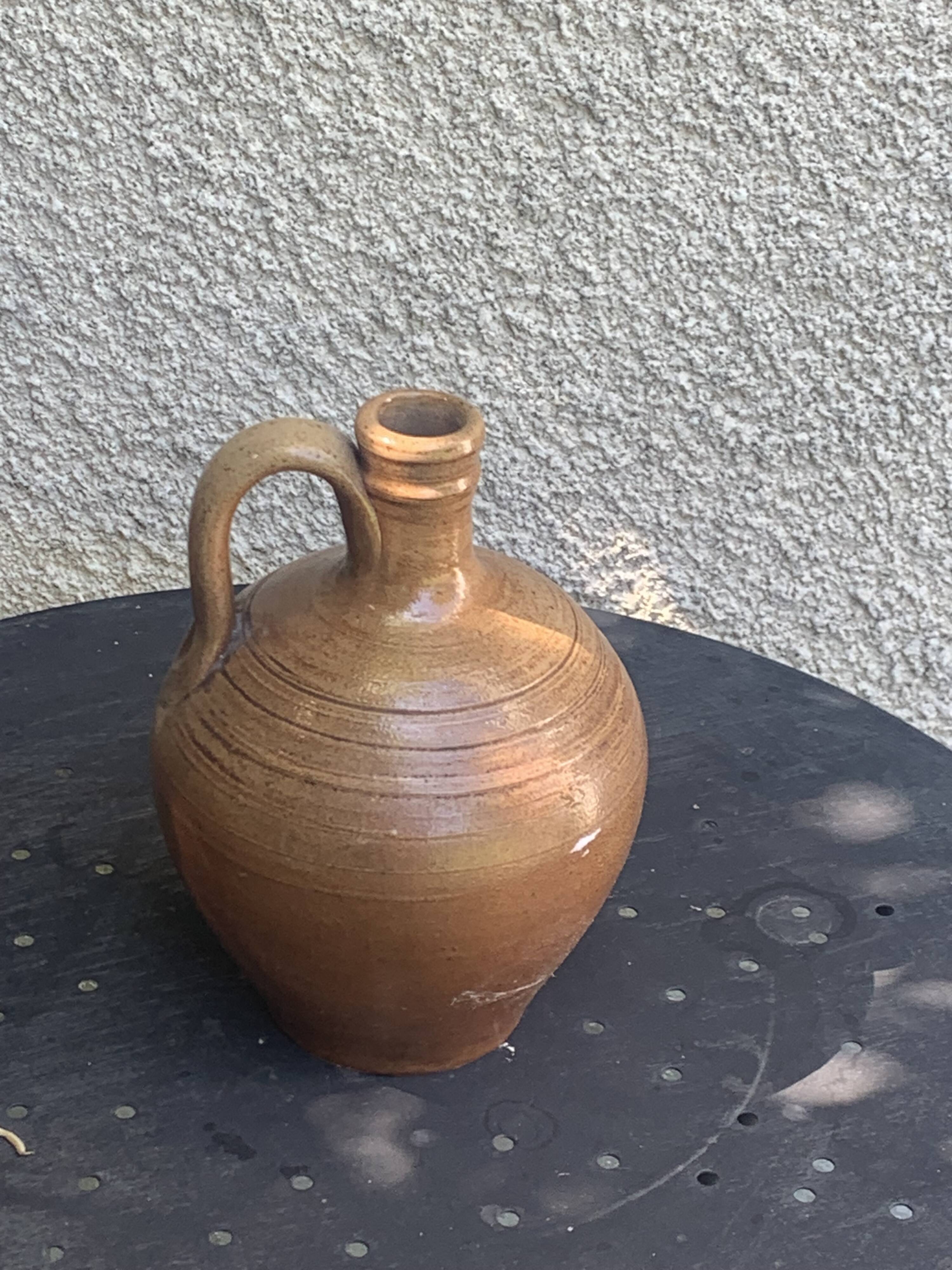 Carafe, jug, gargoulette in glazed stoneware, made in France, vintage