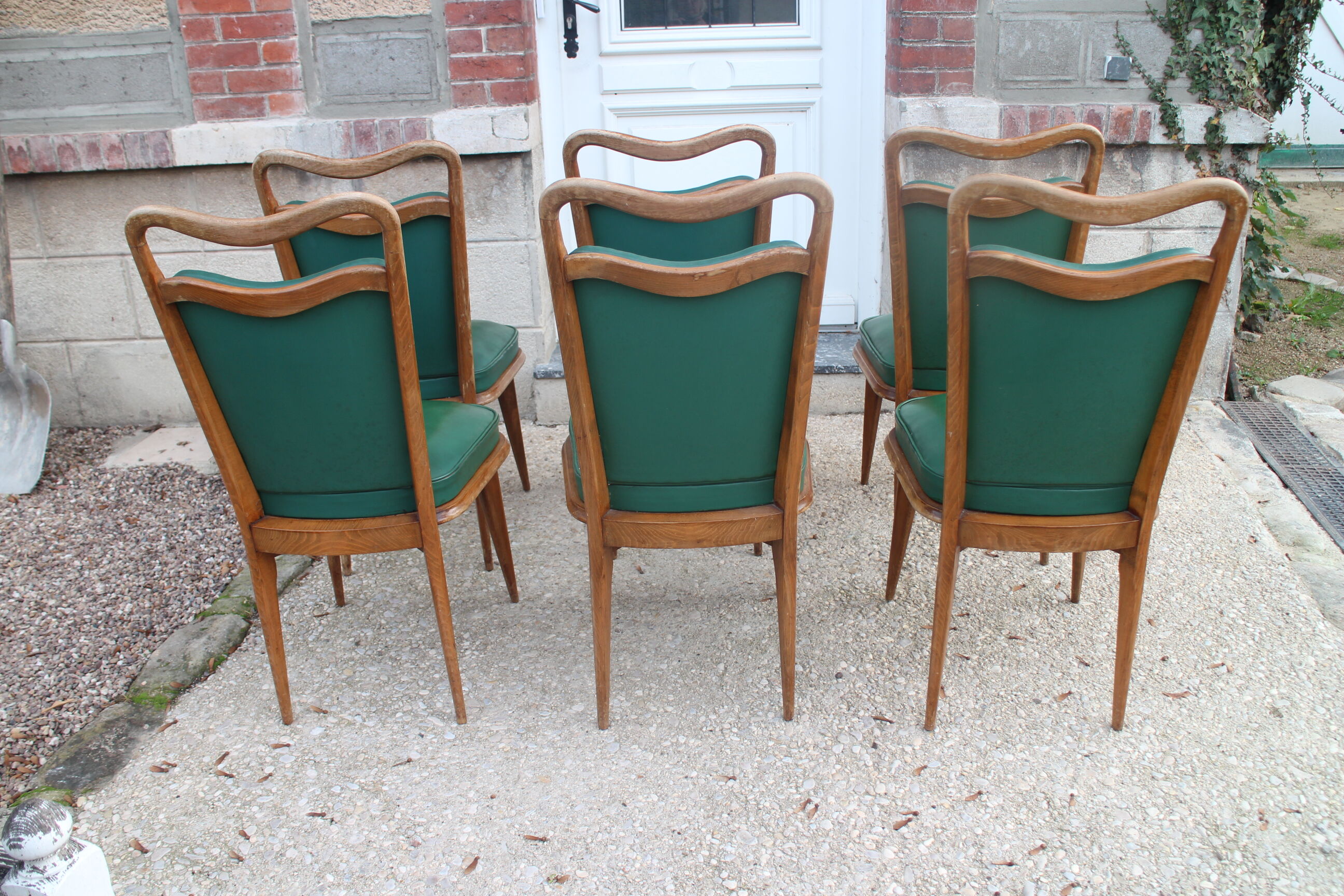 Série 6 chaises simili cuir vert 1950