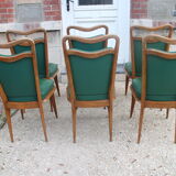 Series 6 chairs imitation green leather 1950
