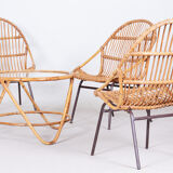 Art Deco Rattan Seating Set Designed by Alna Fuchs, Chairs and Table, Czechia, 1940s