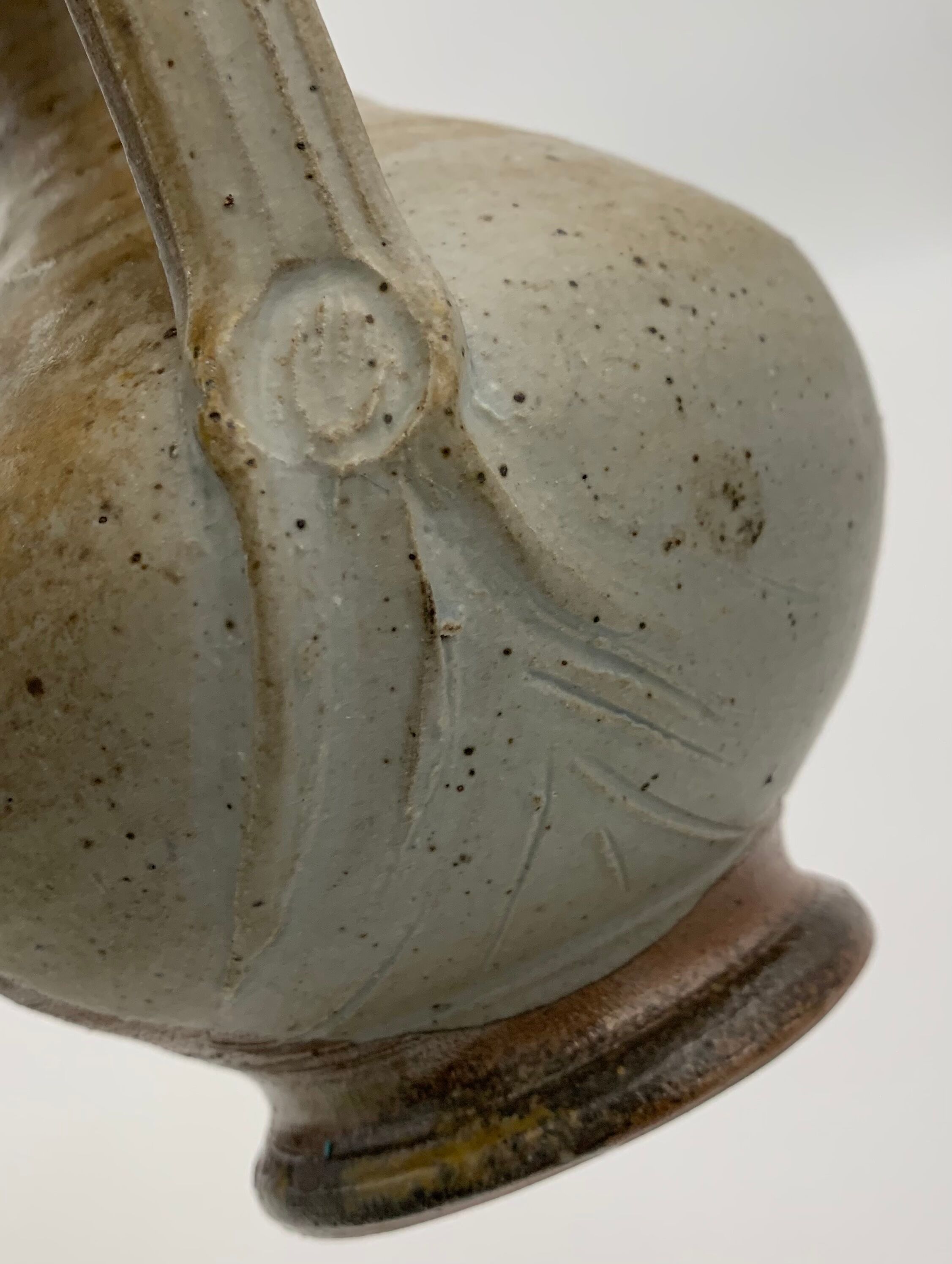 Vintage stoneware pitcher with iridescent two-tone glaze - 1960s-1970s