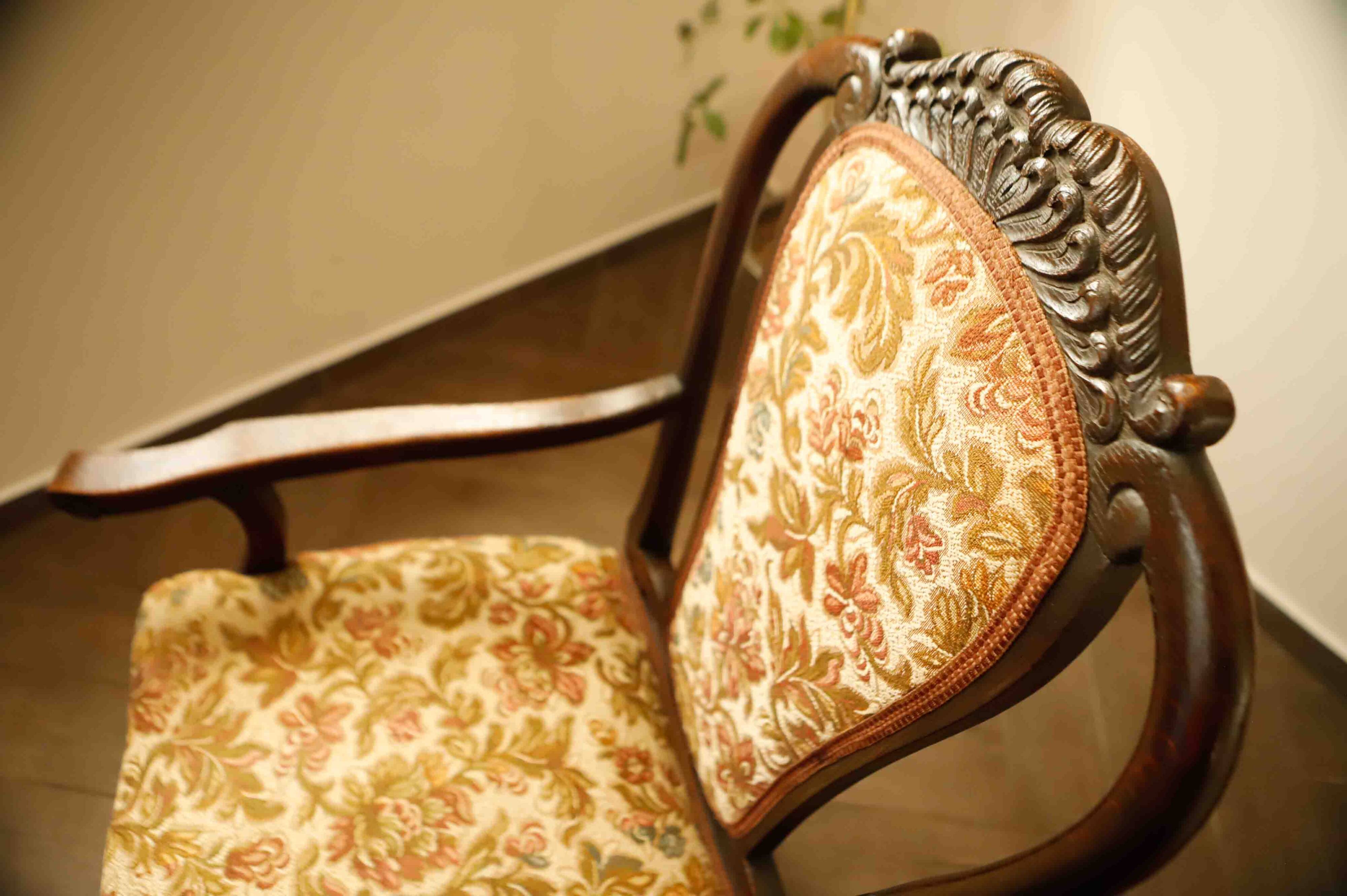 Antique Queen Anne Revival Carver Armchair with Floral Tapestry Upholstery