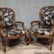 Pair of Napoleon III armchairs in mahogany with silk-style upholstery.