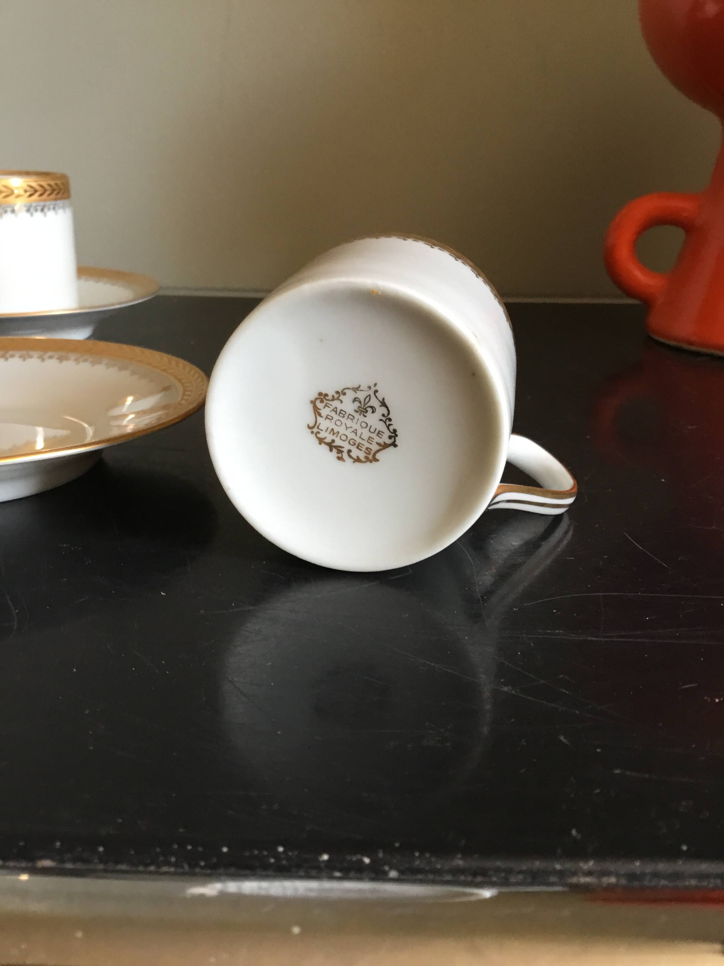 3 coffee cups and saucers in Limoges porcelain