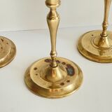 3 patinated brass candle holders