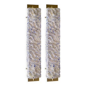 Pair of Gold Wall Sconces with Blue Graniglia Murano Glass