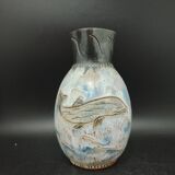 Pichet carafe grès de Bouffioulx Signé  Biron W 15 décor de poisson de mer TBE