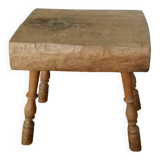 Stool, brutalist side table in solid oak.